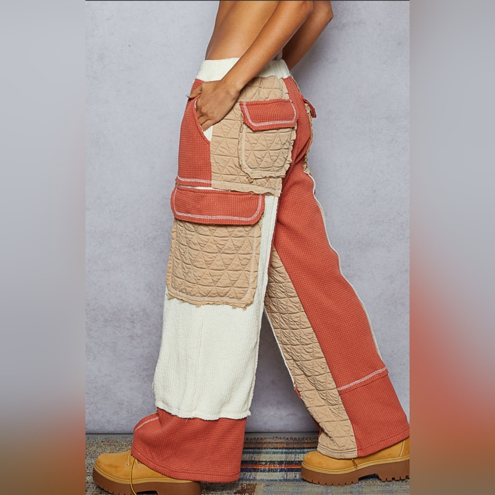 #753 POL Thermal Relaxed Fit Pants in Rib with Quilted Contrast - Picture 2 of 4